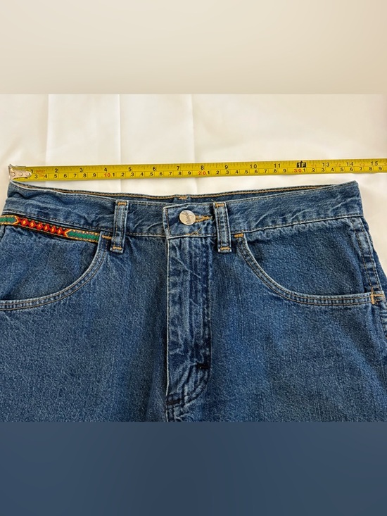 Wrangler 80’s Vintage Western Jeans Aztec Trim HR Made USA 🇺🇸 Boho Festival 5x32 - Picture 12 of 16